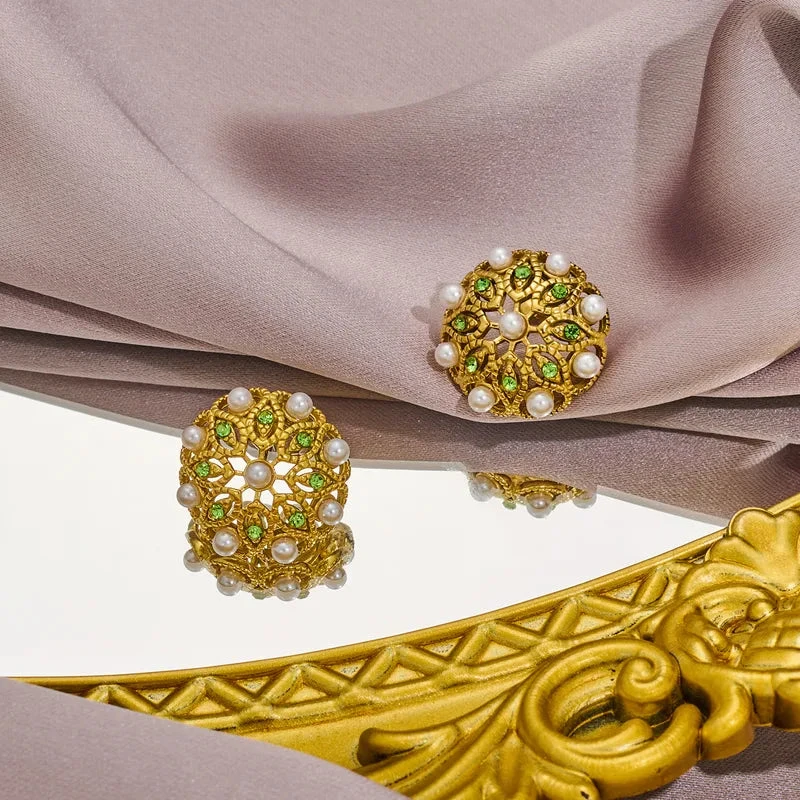 Σκουλαρίκια επιχρυσωμένο ατσάλι με πέρλες και πετράδια-EA501 - Image 3