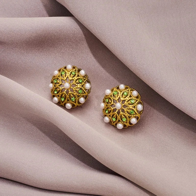 Σκουλαρίκια επιχρυσωμένο ατσάλι με πέρλες και πετράδια-EA501 - Image 4