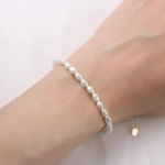 Βραχιόλι με ατσάλινή αλυσίδα και πέρλες - BR069 - Image 2
