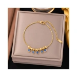 Βραχιόλι χρυσό ατσάλι με μπλε ματάκια-BR298 - Image 3