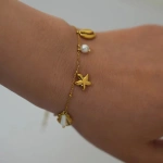 Βραχιόλι επιχρυσωμένο ατσάλι με κοχύλια και αστερία-BR206 - Image 3