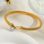 Βραχιόλι χρυσό ατσάλι με ασημί καρδιά-BR021 - Image 2