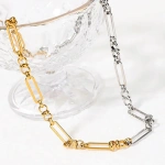 Κολιέ επιχρυσωμένο ατσάλι αλυσίδα μισό ασήμι-NE410 - Image 2