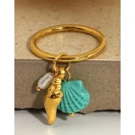 Δαχτυλίδι επιχρυσωμένο ατσάλι με τιρκουάζ κοχύλι και πέρλα-R057 - Image 2