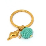 Δαχτυλίδι επιχρυσωμένο ατσάλι με τιρκουάζ κοχύλι και πέρλα-R057