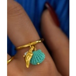 Δαχτυλίδι επιχρυσωμένο ατσάλι με τιρκουάζ κοχύλι και πέρλα-R057 - Image 3