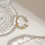 Δαχτυλίδι επιχρυσωμένο ατσάλι με κοχύλια ασημί χρυσό-R107 - Image 3