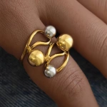 Δαχτυλίδι επιχρυσωμένο ατσάλι μιξ με ασημί σφαίρες-R179 - Image 4