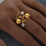 Δαχτυλίδι επιχρυσωμένο ατσάλι μιξ με ασημί σφαίρες-R179 - Image 3