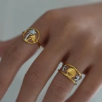 Δαχτυλίδι επιχρυσωμένο ατσάλι κοχύλι με ασημένιους αστερίες-R050 - Image 4