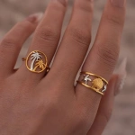 Δαχτυλίδι επιχρυσωμένο ατσάλι κοχύλι με ασημένιους αστερίες-R050 - Image 2