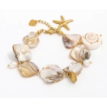 Βραχιόλι χρυσό ατσάλι με μεγάλα κοχύλια-BR048