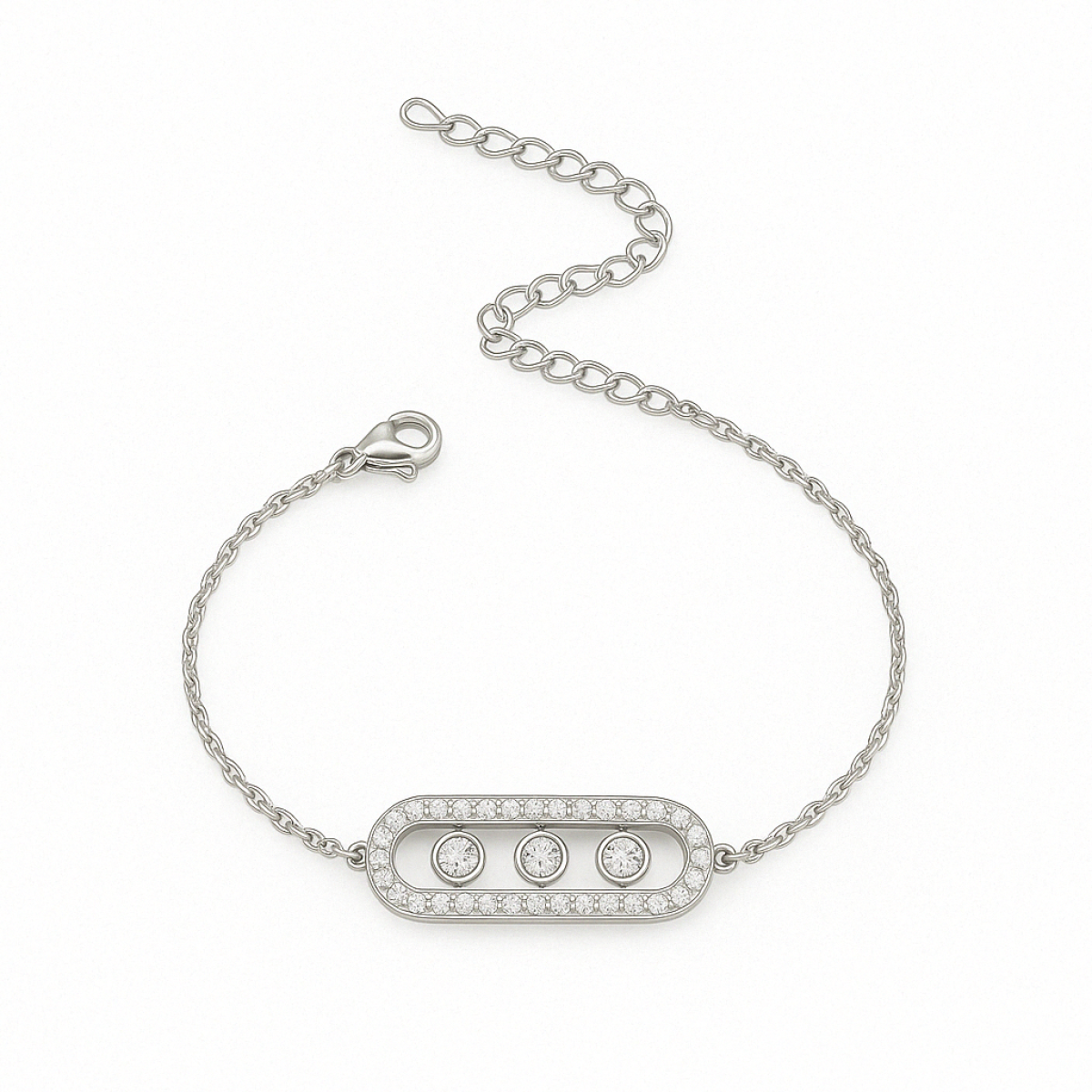 [NewProduct] - Βραχιόλι ατσάλι με τρία zircon σε μπάρα-BR286 - Image 1