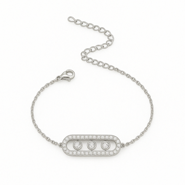 [NewProduct] - Βραχιόλι ατσάλι με τρία zircon σε μπάρα-BR286