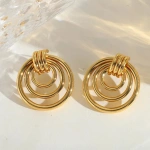 Σκουλαρίκια επιχρυσωμένο ατσάλι κύκλοι ενωμένοι-EA424 - Image 2