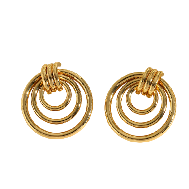 1-Pair-Casual-Simple-Style-Artistic-Geometric-Circle-Round-Plating-304-Stainless-Steel-18K-Gold-Plated-Ear-Studs-1 Σκουλαρίκια επιχρυσωμένο ατσάλι κύκλοι ενωμένοι-EA424 - Image 1