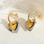 Σκουλαρίκια επιχρυσωμένο ατσάλι με επίπεδες καρδιές-EA608 - Image 2