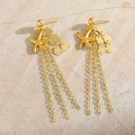 Σκουλαρίκια επιχρυσωμένο ατσάλι κρεμαστές αλυσίδες με αστερίες-EA060 - Image 2