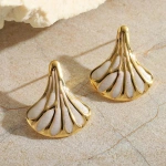 Σκουλαρίκια επιχρυσωμένο ατσάλι σε σχήμα κοχυλιού βεντάλιας-EA344 - Image 2