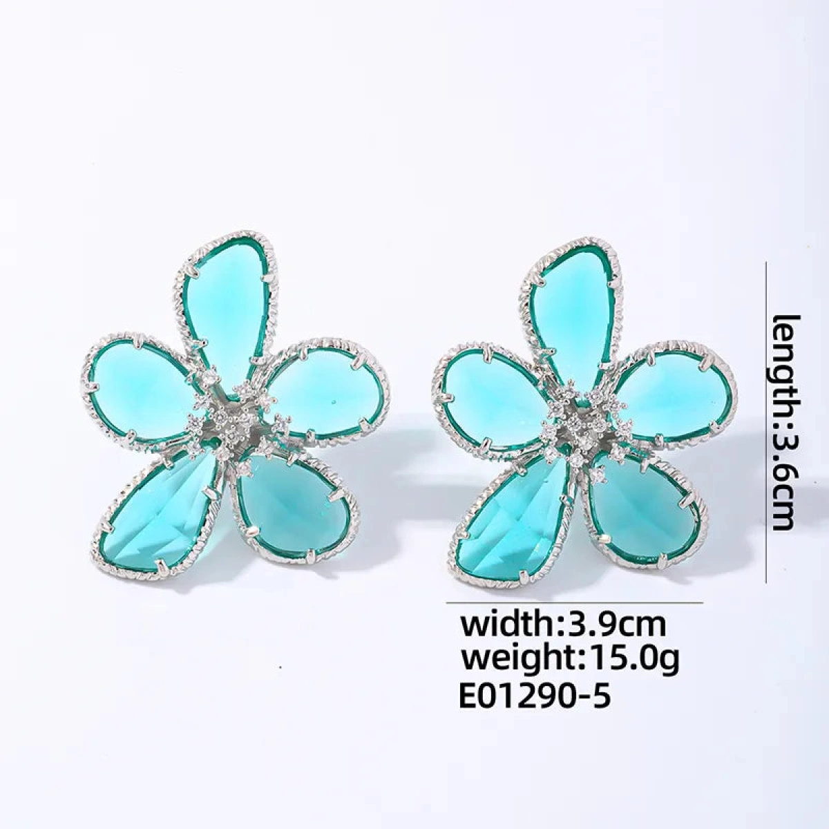 [NewProduct] - Σκουλαρίκια γαλάζιο λουλούδι με πέτρες zircon-EA128 - Image 3