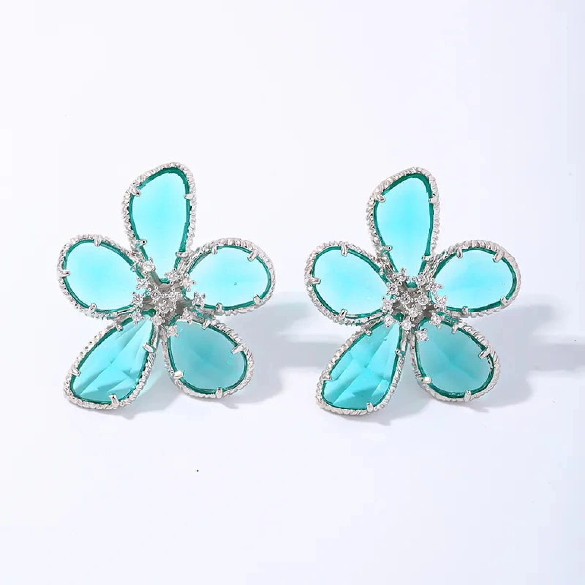 [NewProduct] - Σκουλαρίκια γαλάζιο λουλούδι με πέτρες zircon-EA128 - Image 2