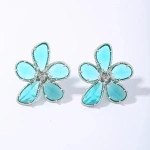 [NewProduct] - Σκουλαρίκια γαλάζιο λουλούδι με πέτρες zircon-EA128 - Image 2