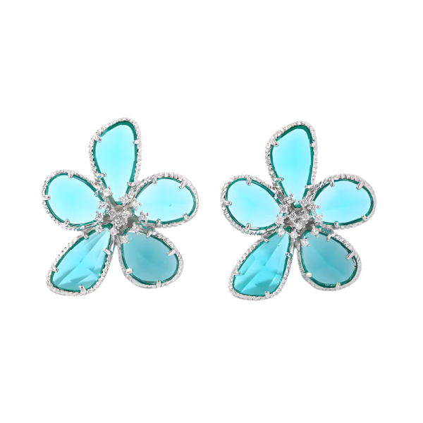 [NewProduct] - Σκουλαρίκια γαλάζιο λουλούδι με πέτρες zircon-EA128