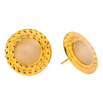 Σκουλαρίκια χρυσό ατσάλι στρόγγυλο με ροζ πέτρα-EA335