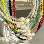 [NewProduct] - Κολιέ με τεχνητά κρύσταλλα και πέρλα - NE403 - Image 3