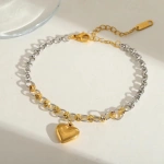 [NewProduct] - Βραχιόλι επιχρυσωμένο ατσάλι με καρδία και ασημί αλυσίδα-BR011 - Image 2