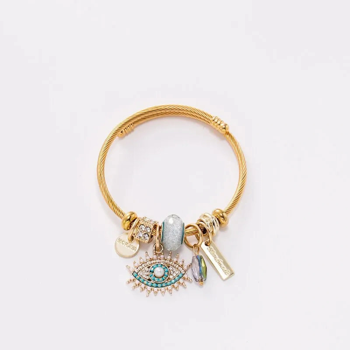 [NewProduct] - Ατσάλινο βραχιόλι bangle με γαλάζιο μάτι - BR256 - Image 2