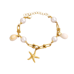 Βραχιόλι επιχρυσωμένο ατσάλι με αστερία και πέρλες-BR236