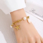 Βραχιόλι επιχρυσωμένο ατσάλι με αστερία και πέρλες-BR236 - Image 2