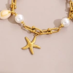 Βραχιόλι επιχρυσωμένο ατσάλι με αστερία και πέρλες-BR236 - Image 3