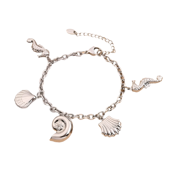 [NewProduct] - Βραχιόλι ασημί ατσάλι με καλοκαιρινά charms-BR009