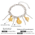 Βραχιόλ�� ατσάλι αλυσίδα με χρυσά κοχύλια-BR213 - Image 4