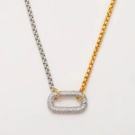 Κολιέ ατσάλι χρυσό και ασημί με zircon οβαλ-NE401 - Image 2