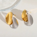 Σκουλαρίκια επιχρυσωμένο ατσάλι με λυγισμένους κύκλους-EA034 - Image 2