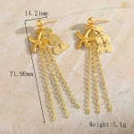 Σκουλαρίκια επιχρυσωμένο ατσάλι κρεμαστές αλυσίδες με αστερίες-EA060 - Image 3