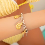 Βραχιόλ�� ατσάλι αλυσίδα με χρυσά κοχύλια-BR213 - Image 3