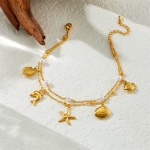 Βραχιόλι ποδιού χρυσό ατσάλι με πέρλες και θαλασσινά σχέδια-AN068 - Image 2