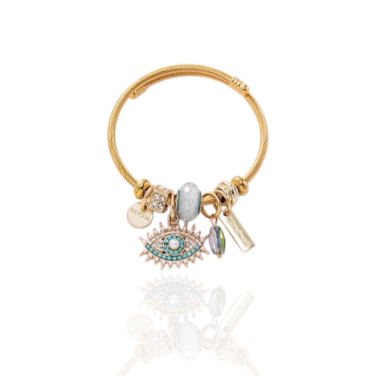 [NewProduct] - Ατσάλινο βραχιόλι bangle με γαλάζιο μάτι - BR256 - Image 1