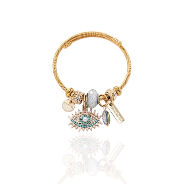 [NewProduct] - Ατσάλινο βραχιόλι bangle με γαλάζιο μάτι - BR256