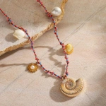 Κολιέ επιχρυσωμένο ατσάλι με πολύχρωμο κορδόνι και κοχύλια-NE045 - Image 4