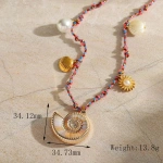 Κολιέ επιχρυσωμένο ατσάλι με πολύχρωμο κορδόνι και κοχύλια-NE045 - Image 3