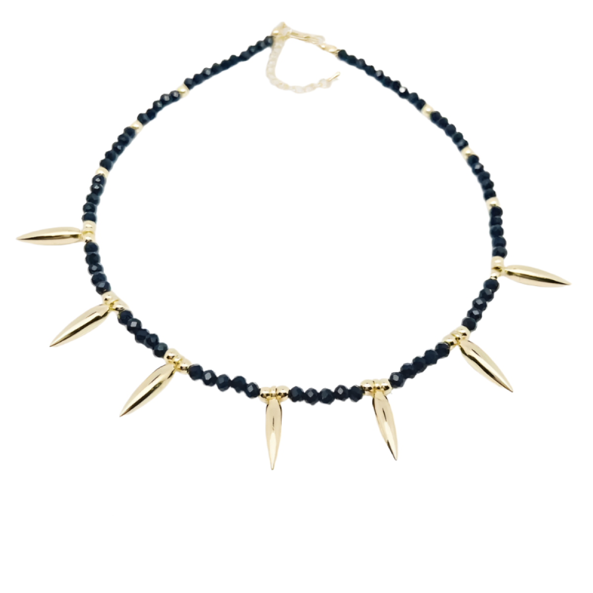 [NewProduct] - Κολιέ μαύρες μπίλιες και καρφιά χρυσού χαλκού-NE302 - Image 1