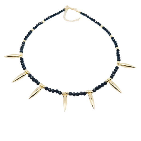 [NewProduct] - Κολιέ μαύρες μπίλιες και καρφιά χρυσού χαλκού-NE302