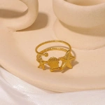 Δαχτυλίδι επιχρυσωμένο ατσάλι με αστερίες και κοχύλι-R229 - Image 4