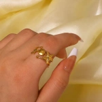 Δαχτυλίδι επιχρυσωμένο ατσάλι με αστερίες και κοχύλι-R229 - Image 3