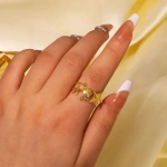 Δαχτυλίδι επιχρυσωμένο ατσάλι με αστερίες και κοχύλι-R229 - Image 2